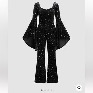 Cider Black Star Velvet Jumpsuit with Bell Sleeves - NWT size M